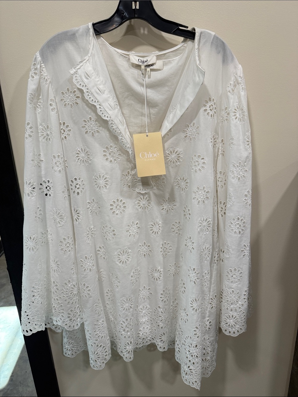NWT CHLOE sz 42 / US 10
Scalloped Eyelet-Embroidered Mini Shift Dress - Picture 6 of 11